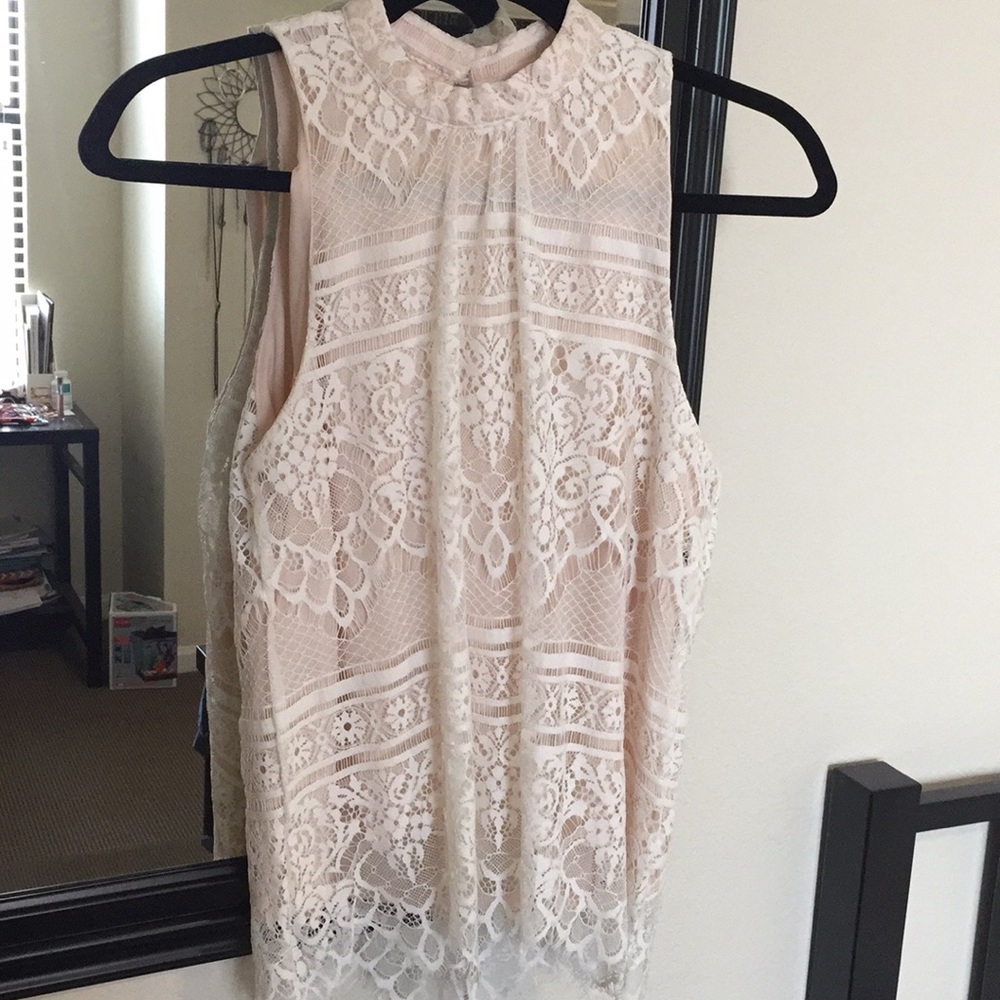 Lauren Conrad white and blush lace blouse
